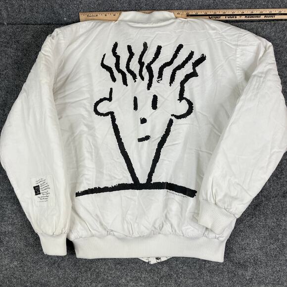 Fido Dido Blowout Vintage Jacket Men Size XL White Graphic Bomber Full Zip Retro